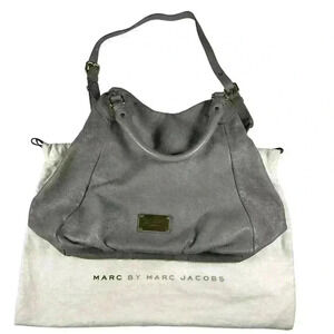 MARC JACOBS Orig Y2K Gray Shoulder Crossbody Satchel Top Handle Leather Purse Lg
